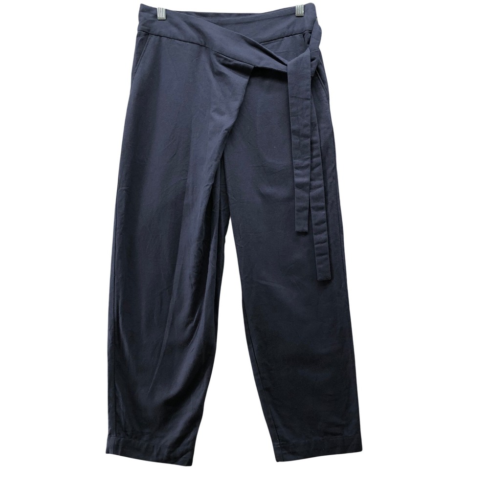 Japanese Brand BAYFLOW Navy Asymmetrical Wrap Front Wide Leg Pants Womens M